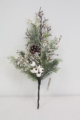 Berry/Pinecone/Pine Pick Cream 18"