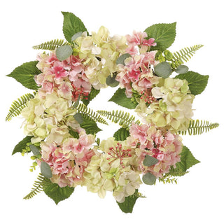 Hydrangea Wreath Pink/Green 22"