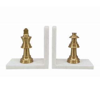 Set of Two White Marble Chess Bookends 6"