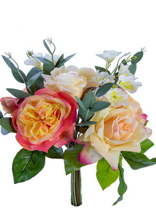 Real Touch Rose/Eucalyptus Mix Bundle Peach Coral 15"