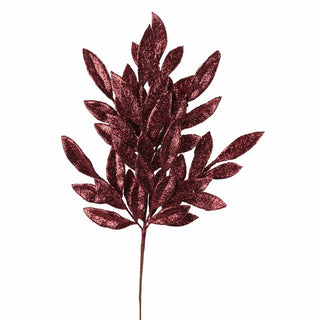 Glitter Bay Leaf Spray Burgundy 23"