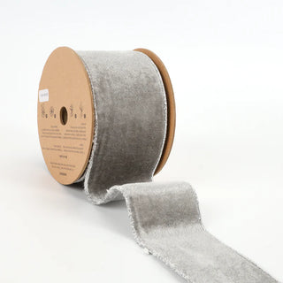Velvet Wired Ribbon, Grey Silver/Silver 2 1/2" x 10Yd