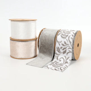 Velvet Wired Ribbon, Grey Silver/Silver 2 1/2" x 10Yd