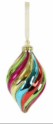 Glass Swirl Ball or Drop Orn (2 Asst) Rainbow 4"
