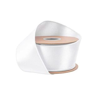 2 1/2" Wired Shimmer Satin Ribbon, White with White Backing, 10 Yd