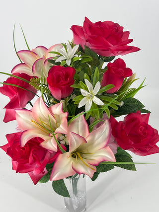 Rose/Zinnia/Lily Mixed Bush Pink 23”