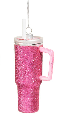 Pink Disco Tumbler Glass Ornament 5"