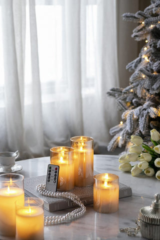 Set of 3 Real Flame-Effect Amber LED Wax Candle 4", 5", 6"