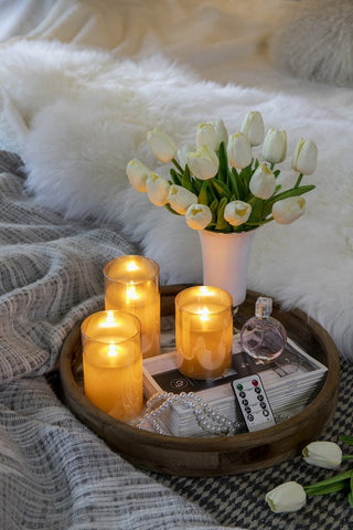 Set of 3 Real Flame-Effect Amber LED Wax Candle 4", 5", 6"