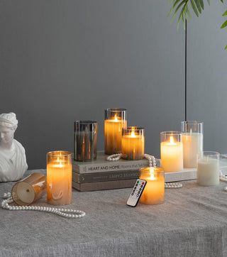 Set of 3 Real Flame-Effect Grey LED Wax Candle 4", 5", 6"