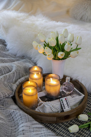 Set of 3 Real Flame-Effect Grey LED Wax Candle 4", 5", 6"