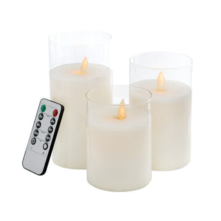 Set of 3 Real Flame-Effect White LED Wax Candle 4", 5", 6"