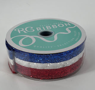 Red, White, and Blue Glitter Striped Ribbon 1.5" x 10 Yd