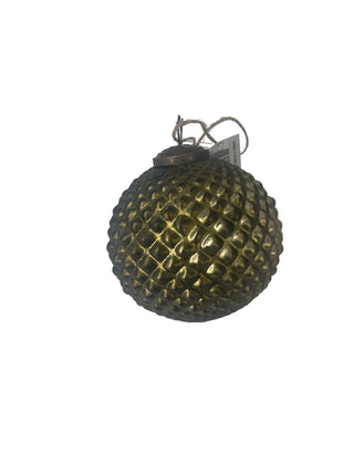 Glass Hobnail Ball Ornament Matte Green 4.5"