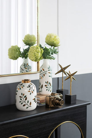 Green Leaf Ceramic Flower Vase 9"