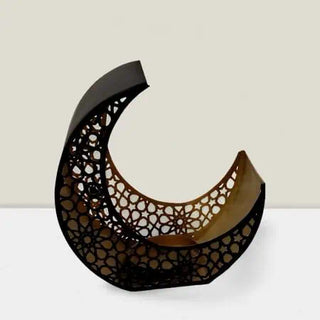 Windsor Black And Gold Moon-Shaped Votive Lantern 3.75"H X 6.5"L