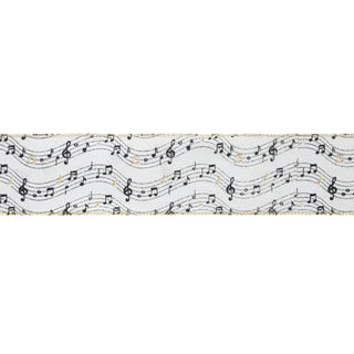 Musical Notes on White Wired Ribbon 2.5"Wx10yd