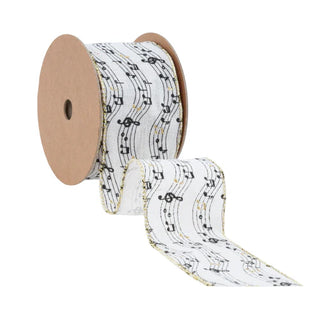 Musical Notes on White Wired Ribbon 2.5"Wx10yd