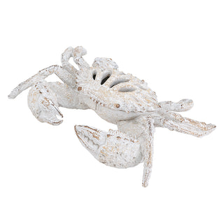 Decorative White Crab Sculpture with Distressed White Finish and Open-Cut Details 11" x 7.5" x 2.5"