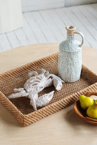 Decorative White Crab Sculpture with Distressed White Finish and Open-Cut Details 11" x 7.5" x 2.5"
