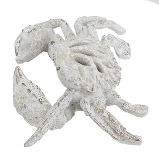 Decorative White Crab Sculpture with Distressed White Finish and Open-Cut Details 11" x 7.5" x 2.5"