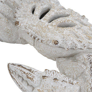 Decorative White Crab Sculpture with Distressed White Finish and Open-Cut Details 11" x 7.5" x 2.5"