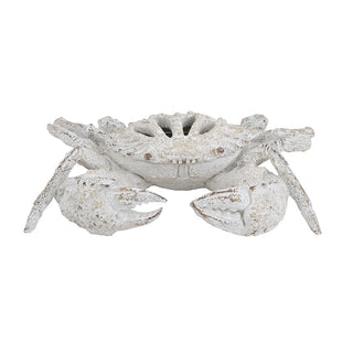 Decorative White Crab Sculpture with Distressed White Finish and Open-Cut Details 11" x 7.5" x 2.5"