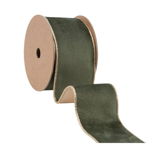 Reversible Classic Velvet Wired Ribbon Moss/Gold 2.5"Wx10yd