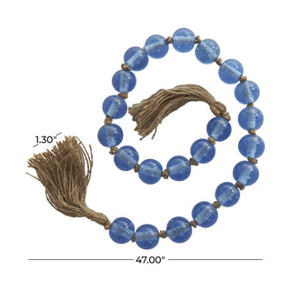 Handmade Blue Glass Beaded Garland w/ Tassel 45"