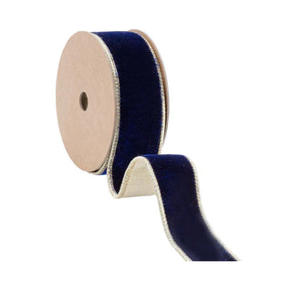 Wired Premium Velvet Ribbon Royal Blue w/ Gold Dupioni-Fused Backing 1.5"Wx10yd