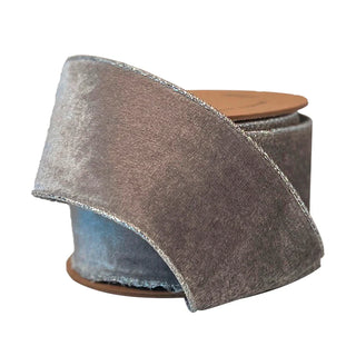 Velvet Wired Ribbon, Grey Silver/Silver 2 1/2" x 10Yd