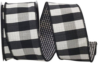 Check 2-Sided Dupione Deluxe Wired Black-White 2.5" x 10yd