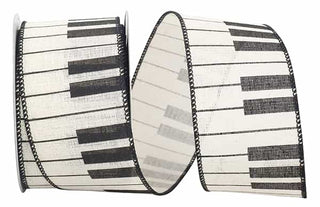 Piano Keys Linen Wired Edge Ribbon Ivory 2 1/2" 10 Yds