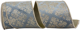 Filigree Crest Glitter Velvet Backed Wired Edge Ribbon Slate 4" 5 Yds