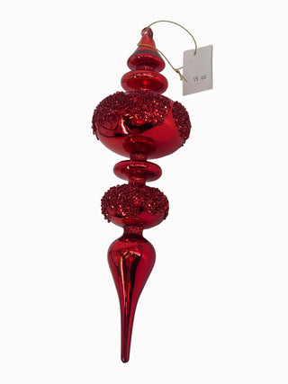Glass Finial Ornament Red 12"
