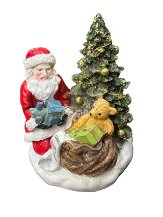 Resin Santa w/ Tree & Bear Figurine 6.5”