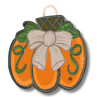 Tan Bow Pumpkin Door Hanger 23"