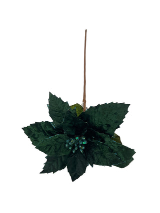 Glitter Velvet Poinsettia Stem Green 23''