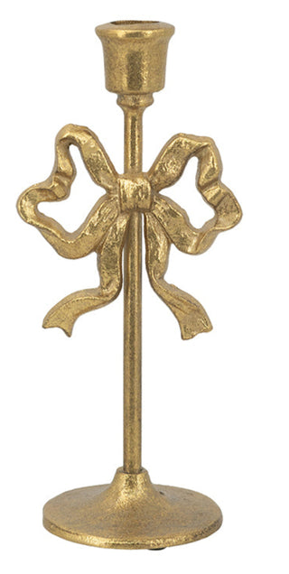 Gold Cast Iron Candle Holders with Playful Bow Design Small 9"