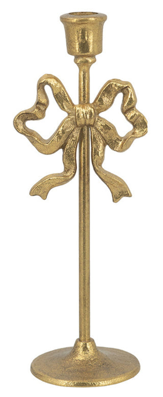 Gold Cast Iron Candle Holders with Playful Bow Design Large 11"