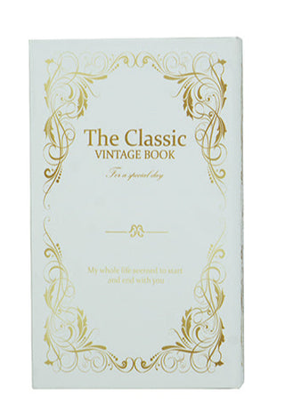Decorative Book Box with White and Gold Floral Motifs and Text Small 5" x 8.3"