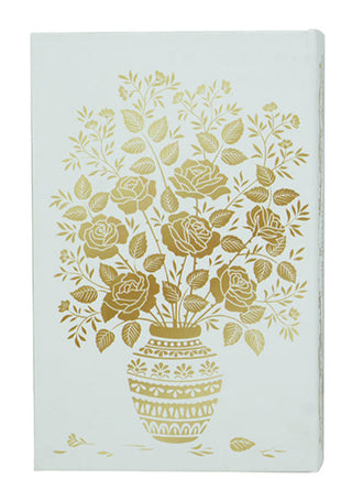 Decorative Book Box with White and Gold Floral Motifs and Text Large 7" x 10.5"