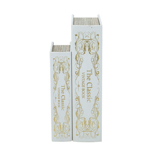 Decorative Book Box with White and Gold Floral Motifs and Text Small 5" x 8.3"