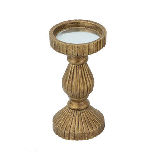 Ornate Wooden Candle Holder with Antique Gold Finish 8"