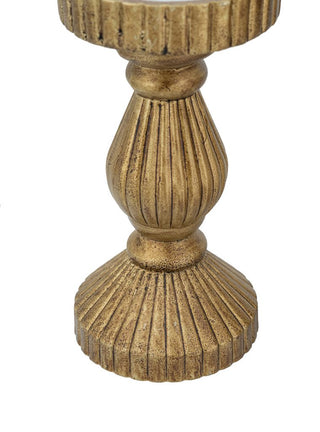 Ornate Wooden Candle Holder with Antique Gold Finish 8"
