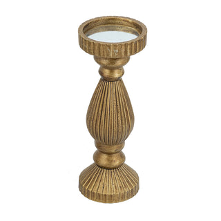 Ornate Wooden Candle Holder with Gold Finish 11"