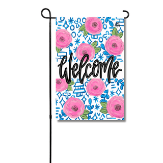 Chinoiserie Pink Rose Welcome Garden Glam Flag