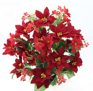 Poinsettia w/ Berries Mixed Bush Burgundy 20"