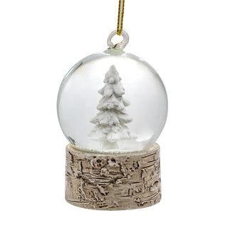 Mini Tree Snowglobe Ornament W/ Birch Base 3"H