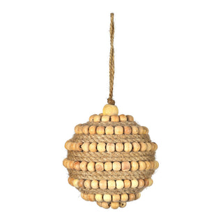 Natural Wood Bead Ball Ornament 3"